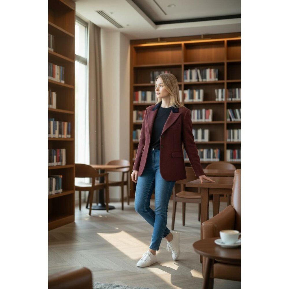 Kiton Womens Burgundy Plaid Blazer SizeEU  44 100% Cashmere New Without Tags. - Picture 2 of 15